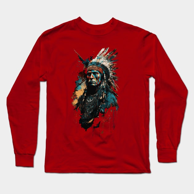 Native American Warrior V3 Long Sleeve T-Shirt by Peter Awax